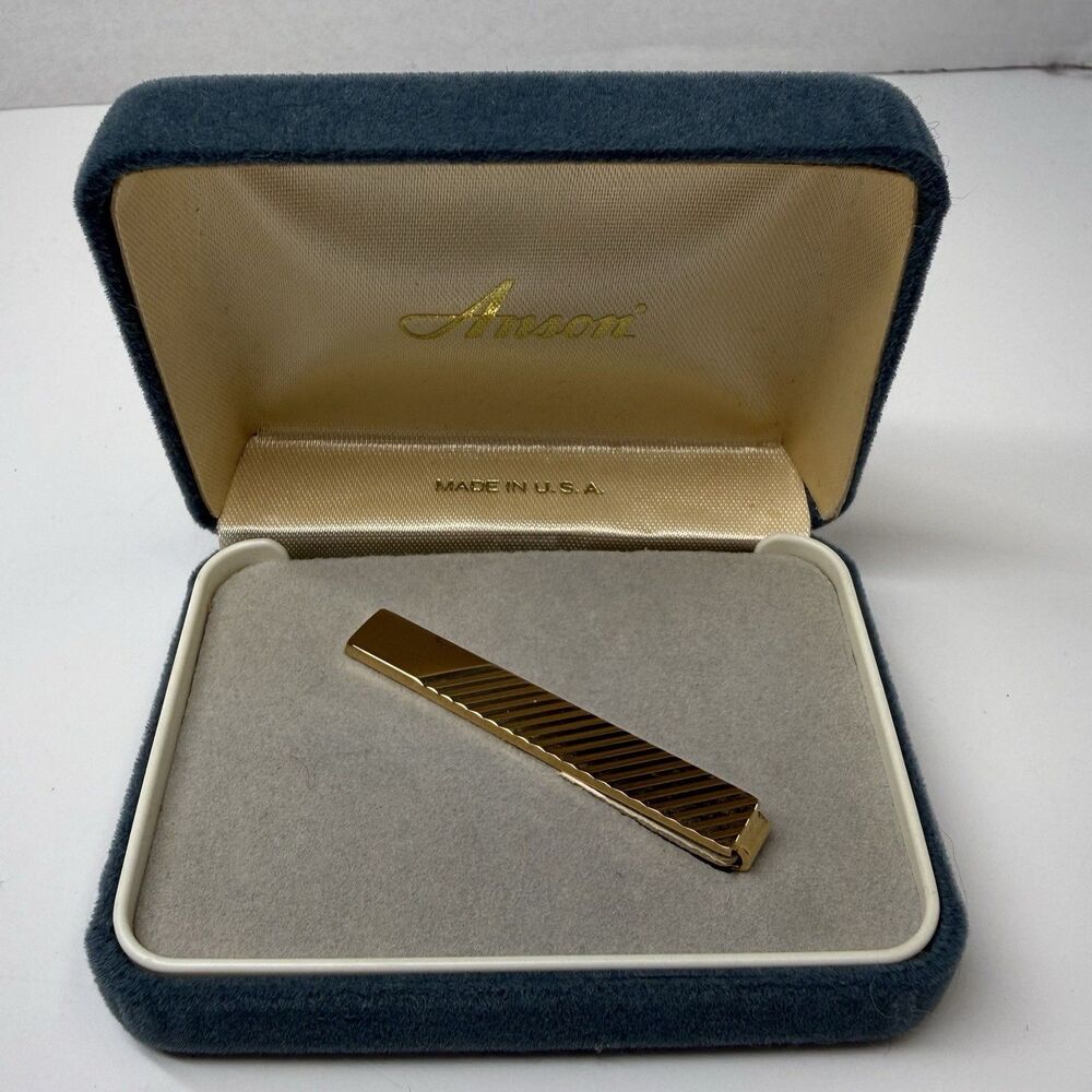 Vintage Anson Gold Tone Textured Bar Tie Clip New